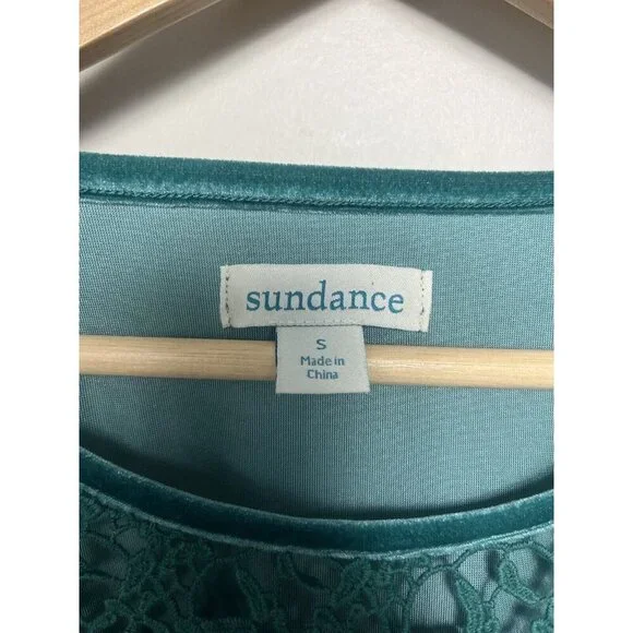 Sundance Top Women Small Green Lilys Paramour Top Velvet Lace Crochet Boho - Picture 7 of 10